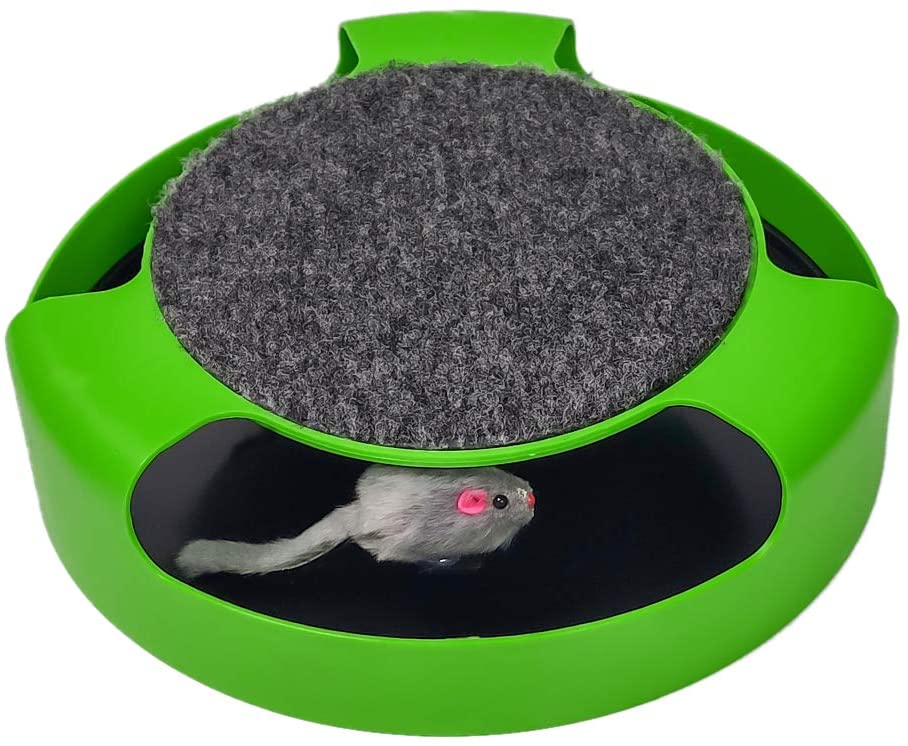 All4pets Catch The Mouse Cat Scratcher Toy with a Running Mice and a Scratching Pad for Cats & Kittens (Colour May Vary)